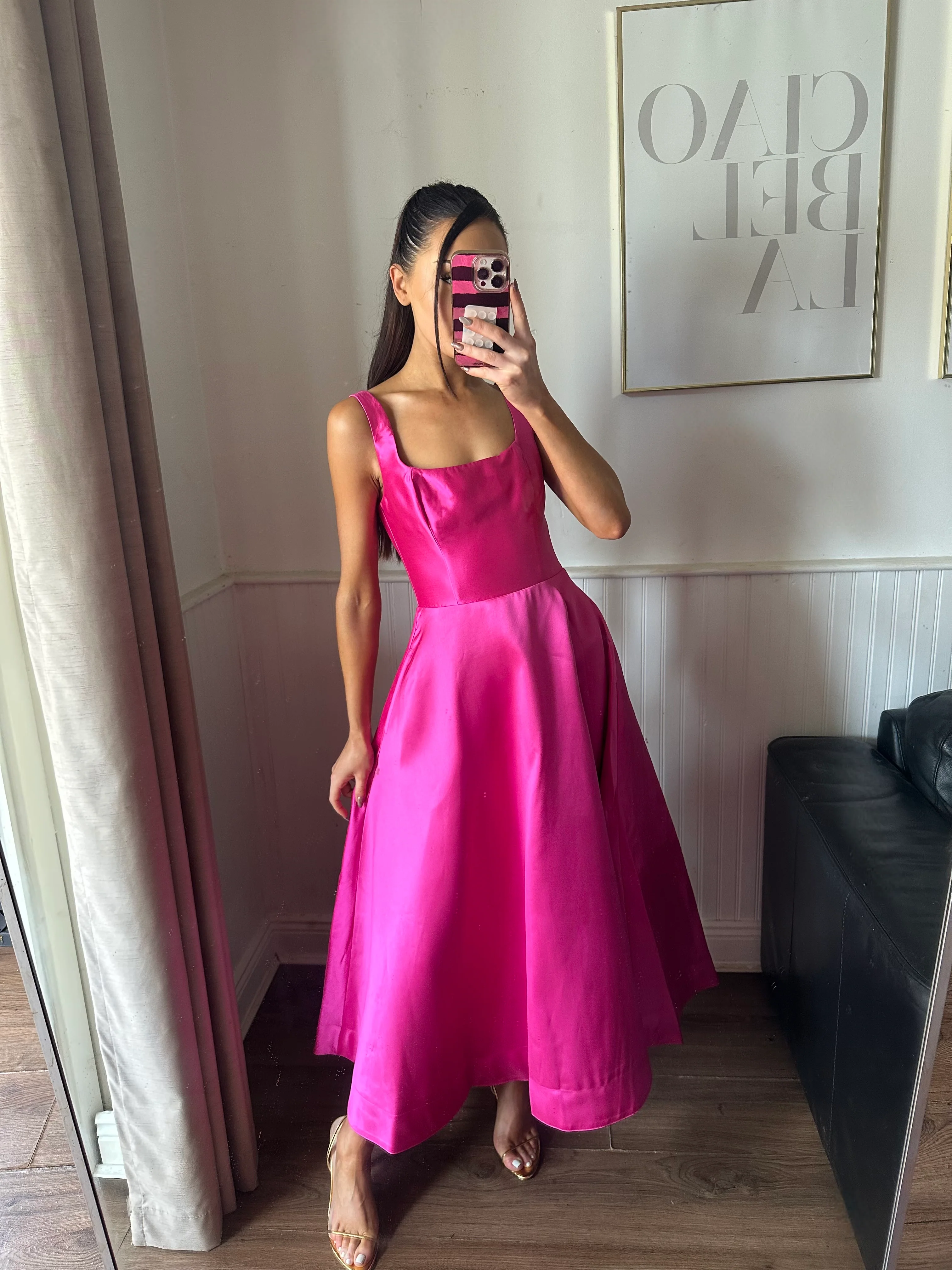 ARIA FUSCHIA PINK SATIN TWILL  DRESS - Image 2