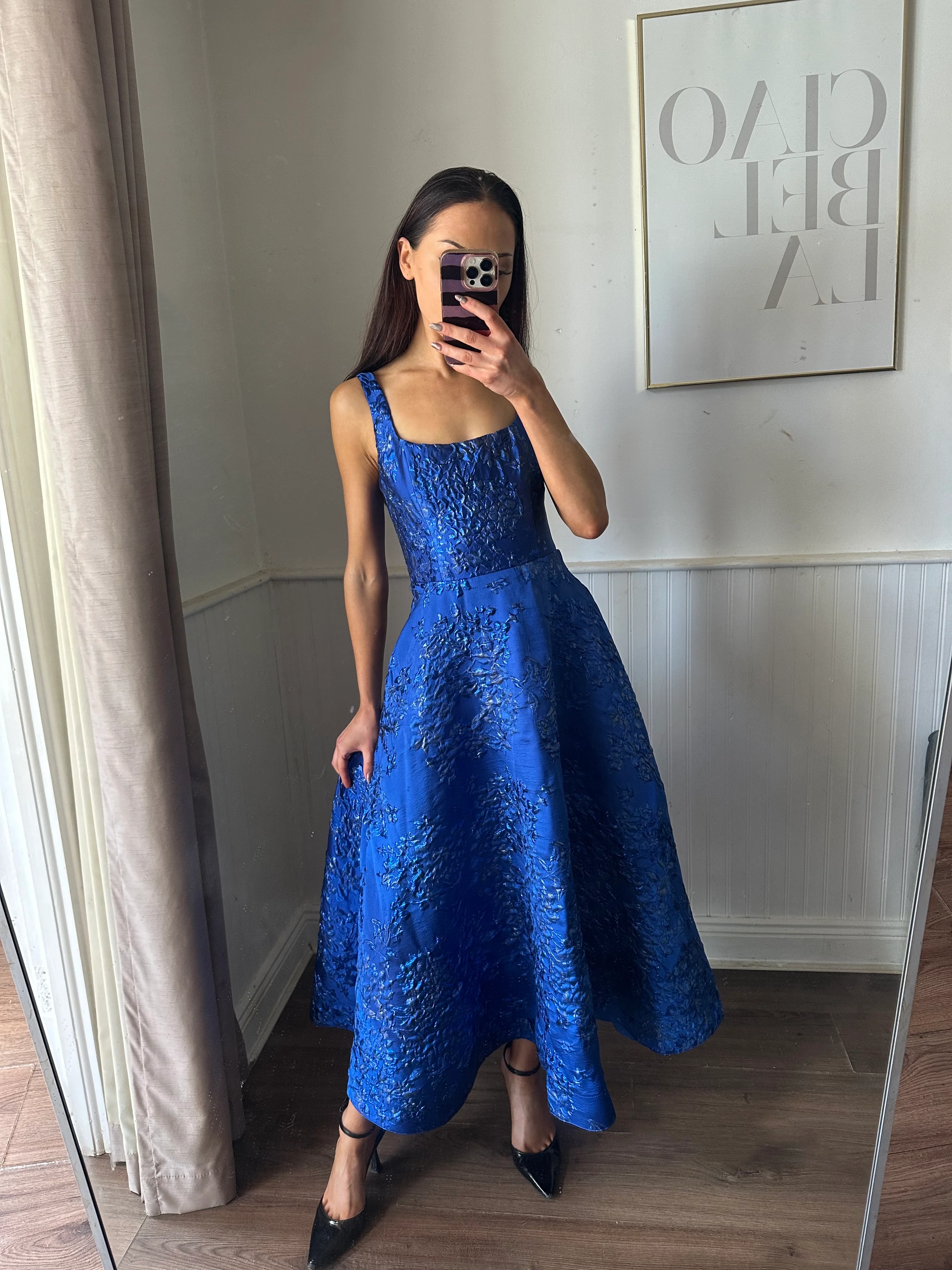 ARIA ROYAL BLUE JACQUARD DRESS - Image 2