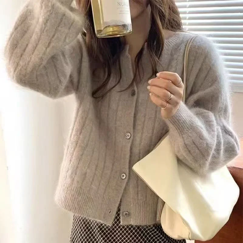 TAUPE RIBBED KNIT CARDIGAN - Image 2