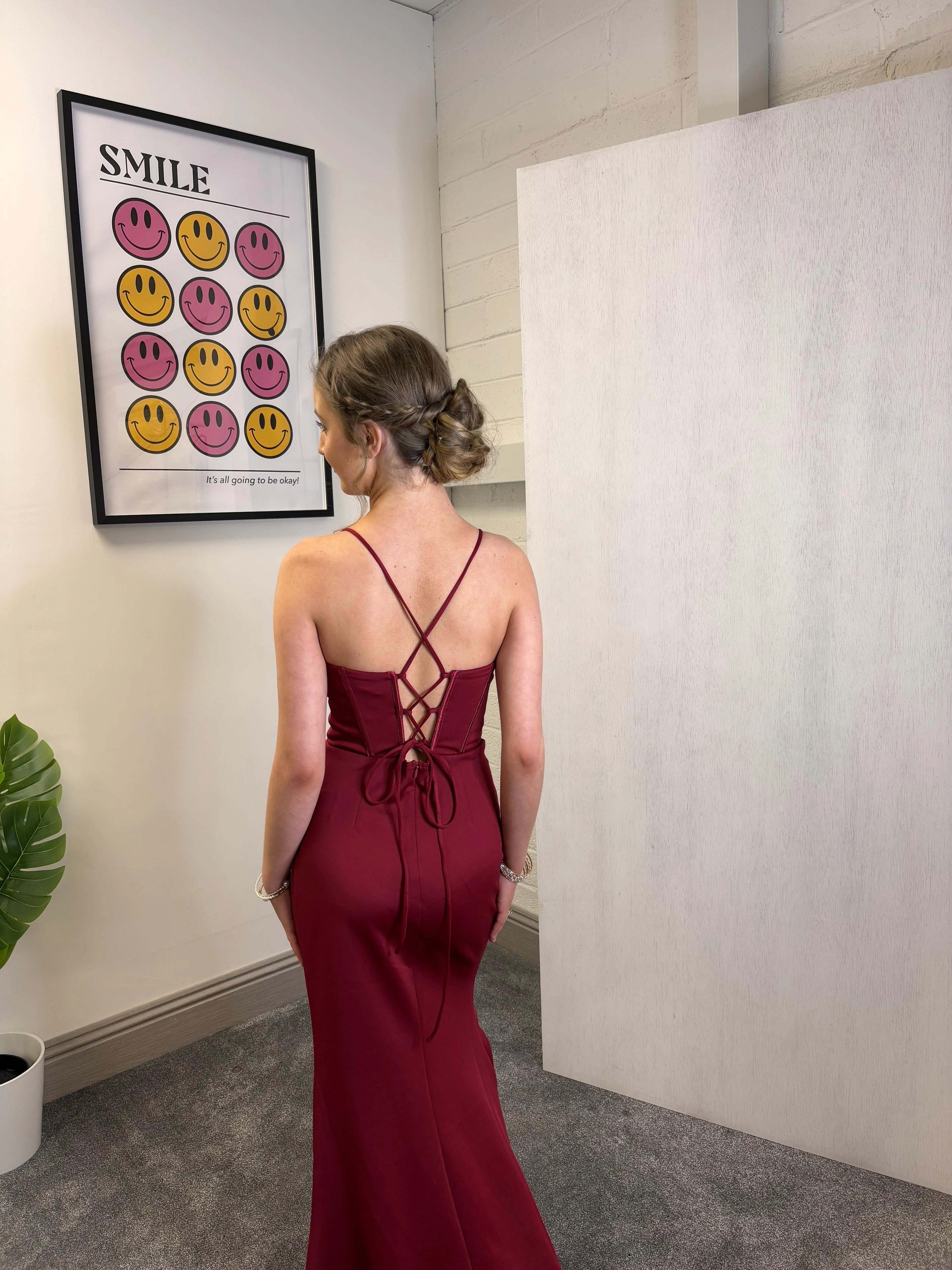 DIAMONTE CORSET BODICE GOWN WINE - Image 2