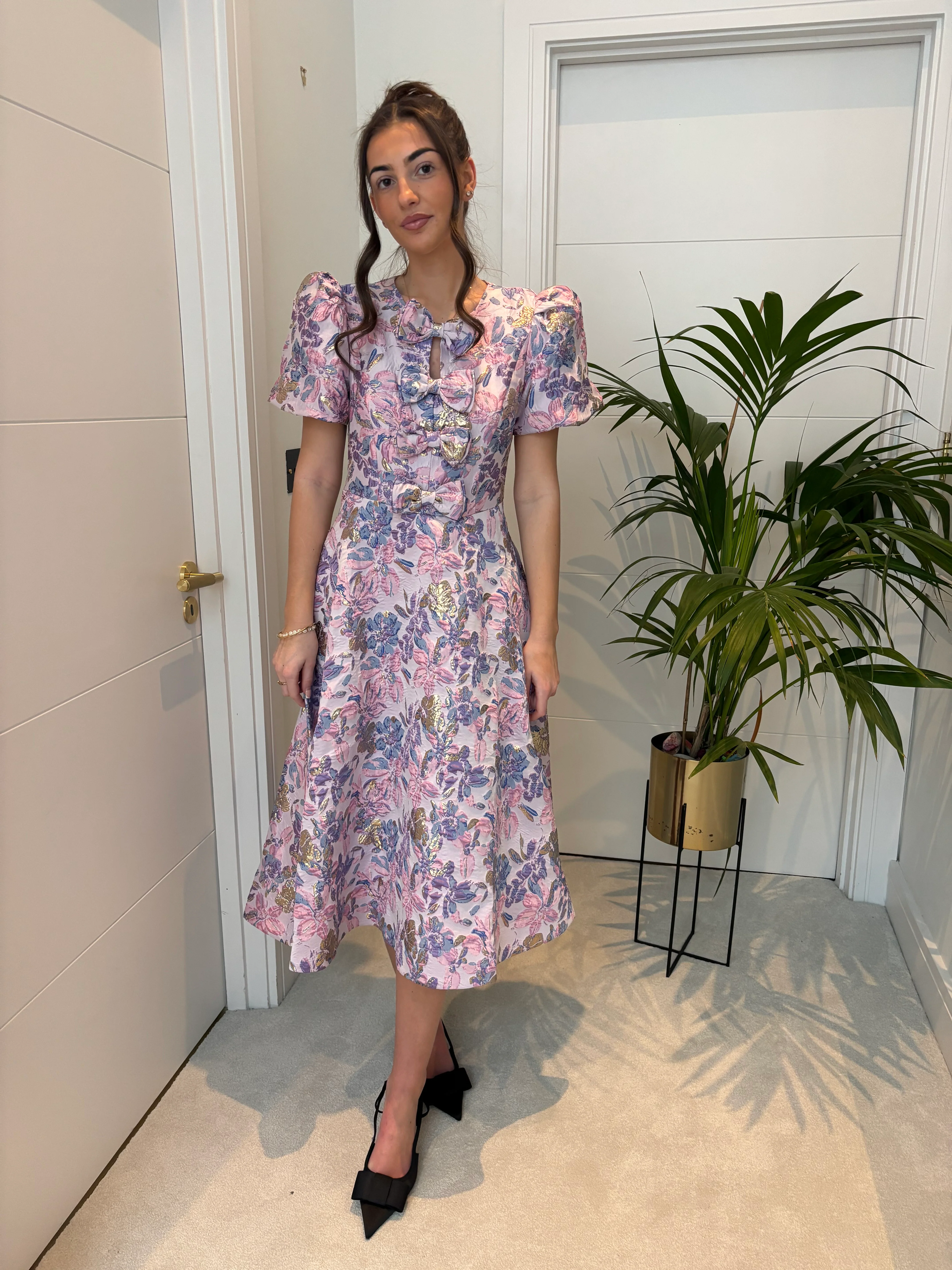 EMMY  SPRING FLORAL JACQUARD BOW DRESS - Image 2