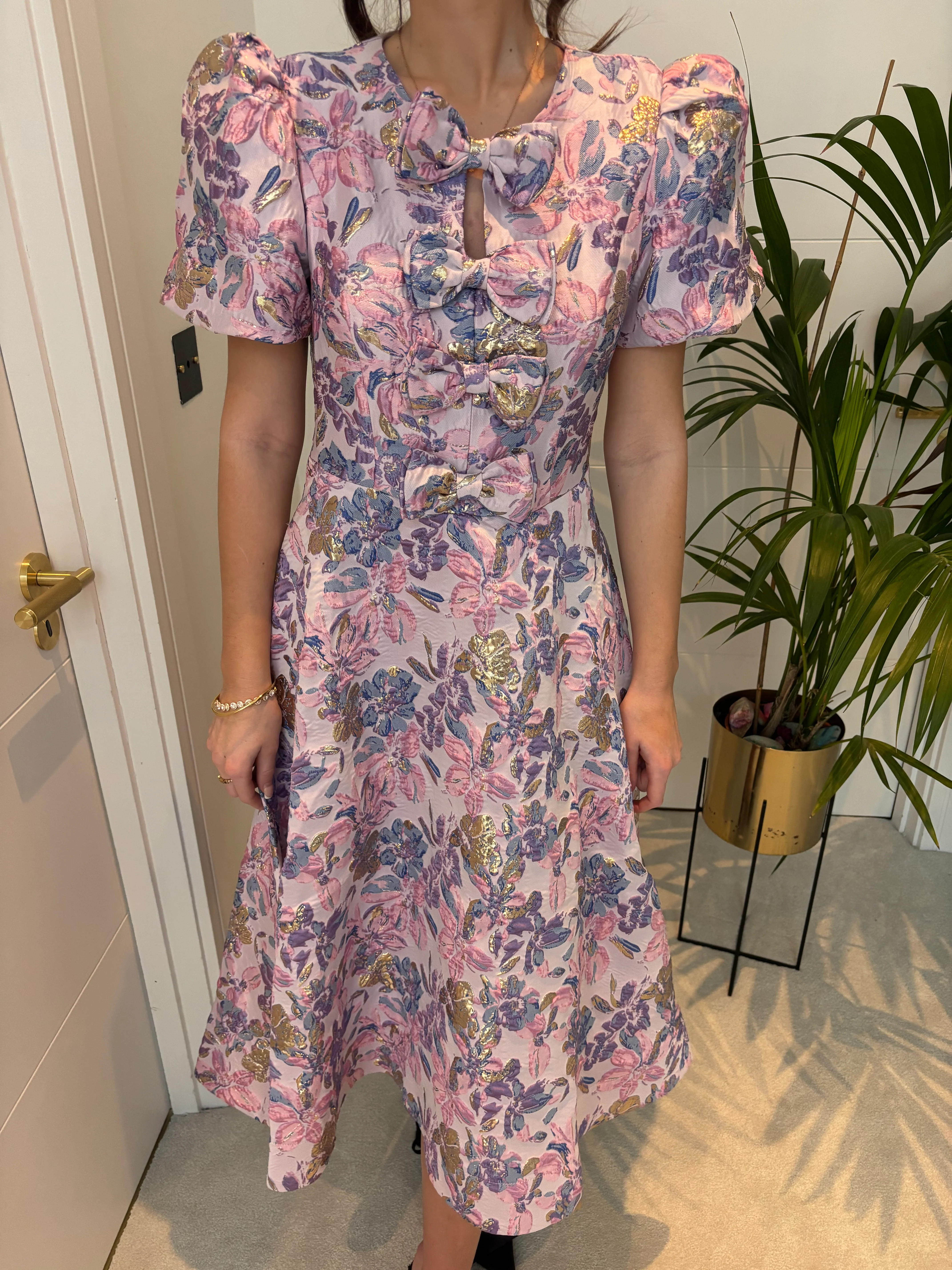 EMMY  SPRING FLORAL JACQUARD BOW DRESS - Image 3