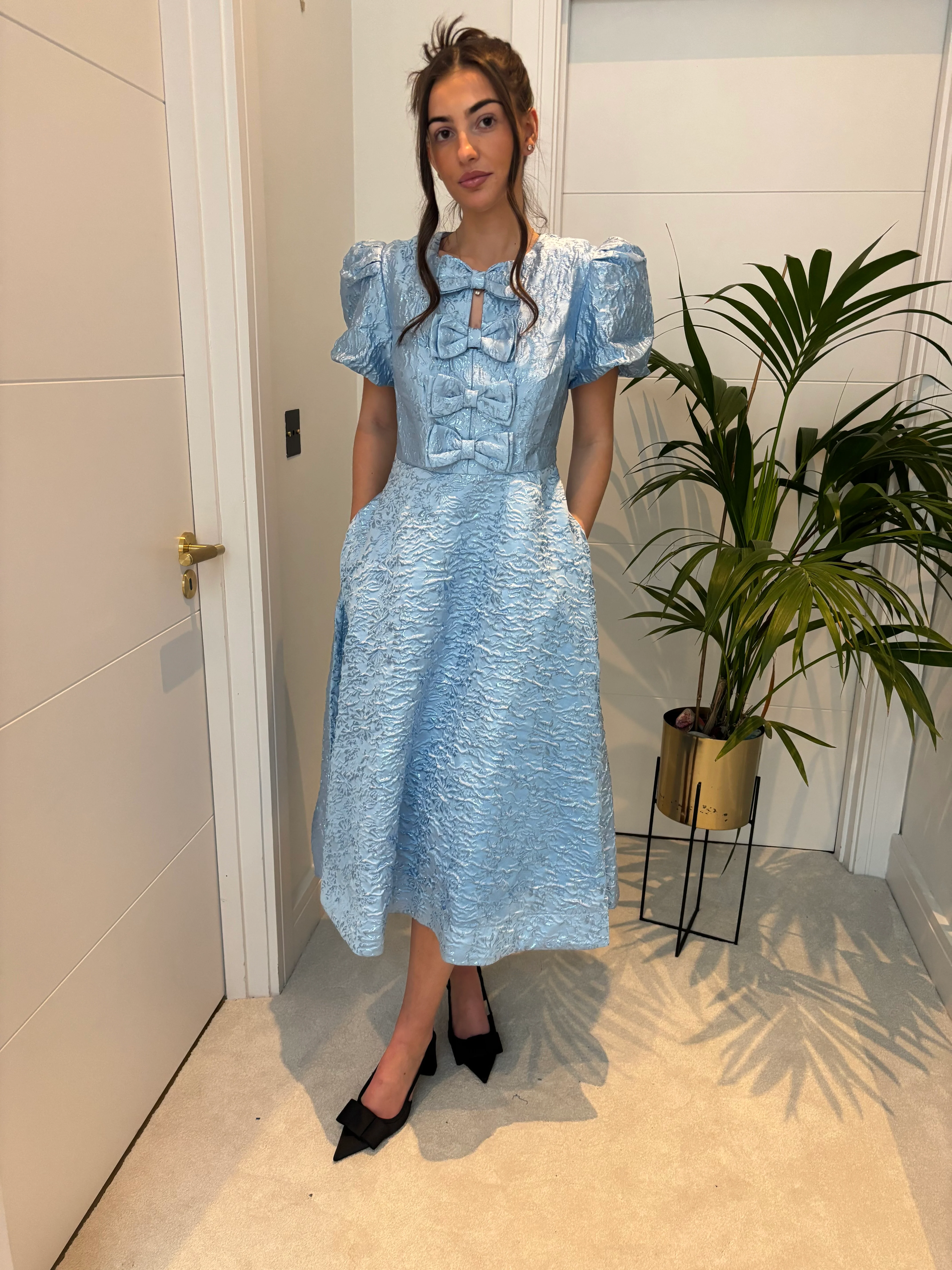 EMMY LIGHT BLUE JACQUARD BOW DRESS - Image 2