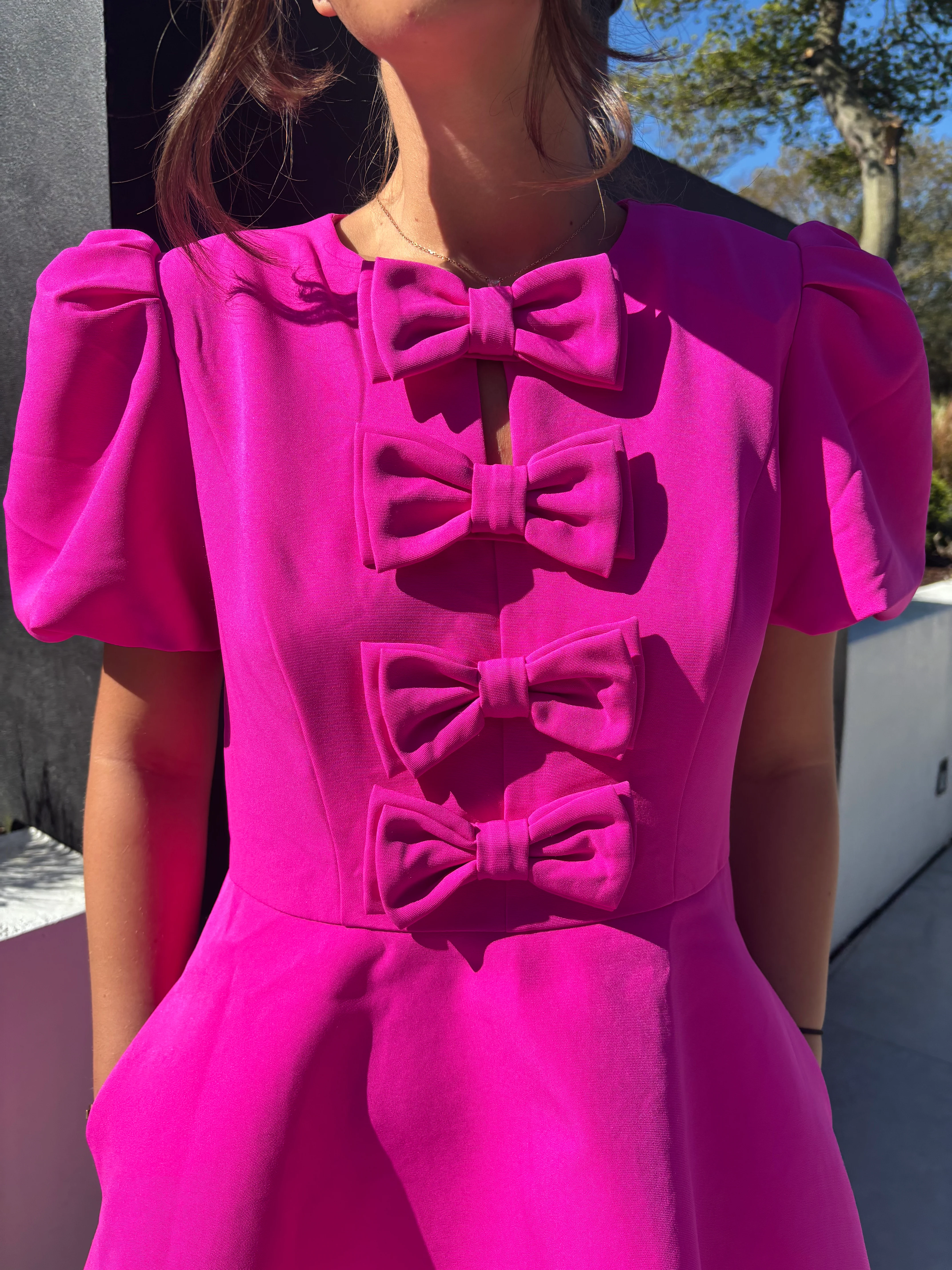 HOT PINK MINI BOW DRESS - DELIVERY 1st WEEK OF MAY - Image 3