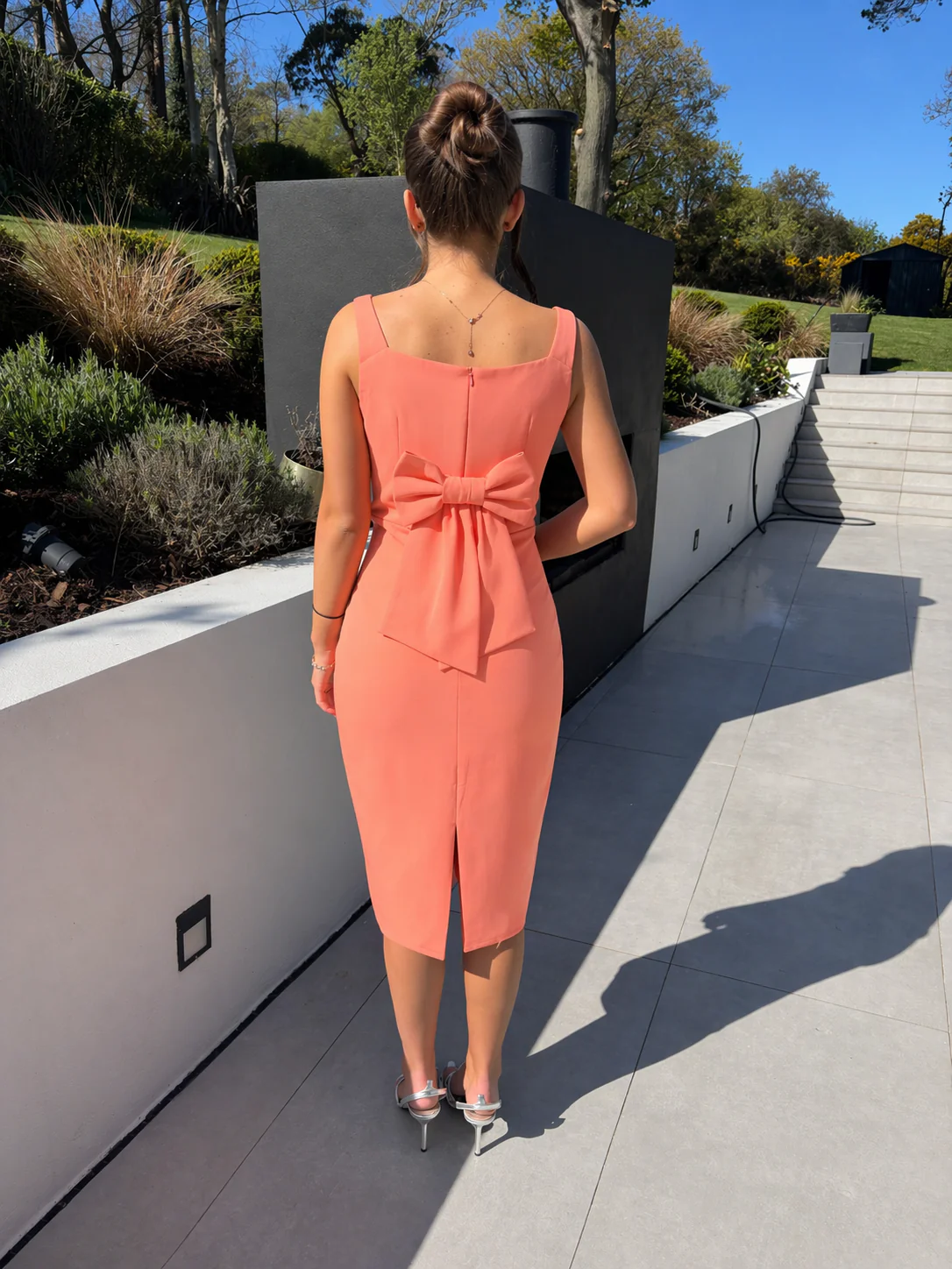 LUNA CORAL FITTING DRESS WITH BOW BACK - DELIVERY 1st WEEK OF MAY - Image 2