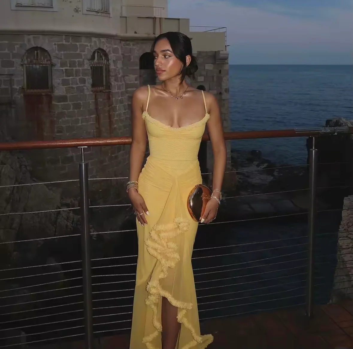 YELLOW RUFFLE MESH DRESS - Image 2