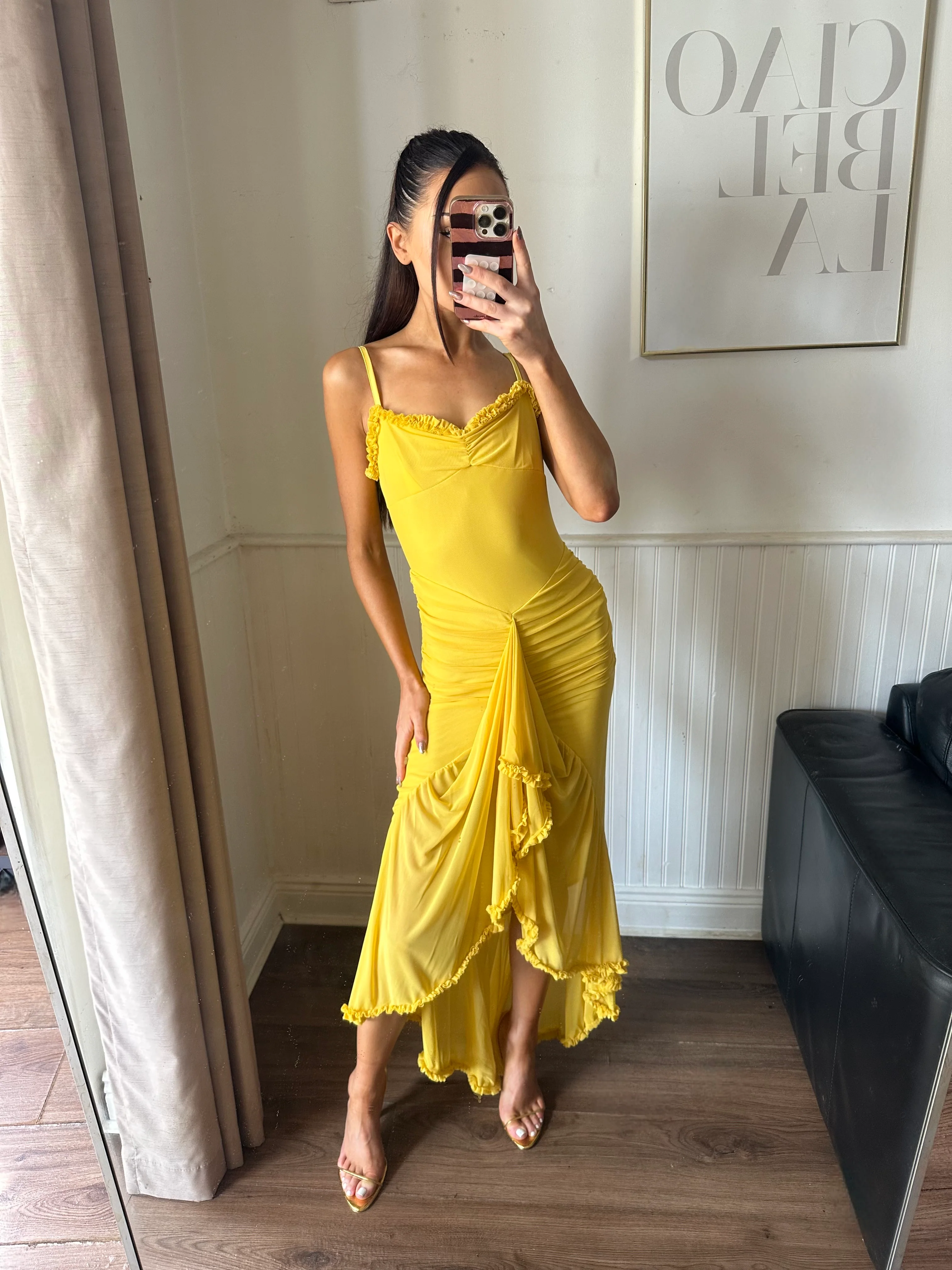 YELLOW RUFFLE MESH DRESS - Image 3